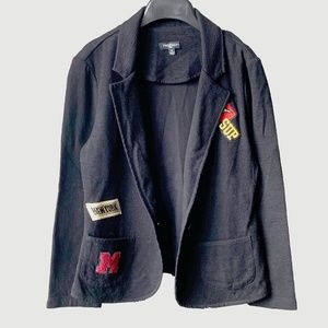 Freshman Cute Patch Button Closure Knit Pkt Blazer Black Size M